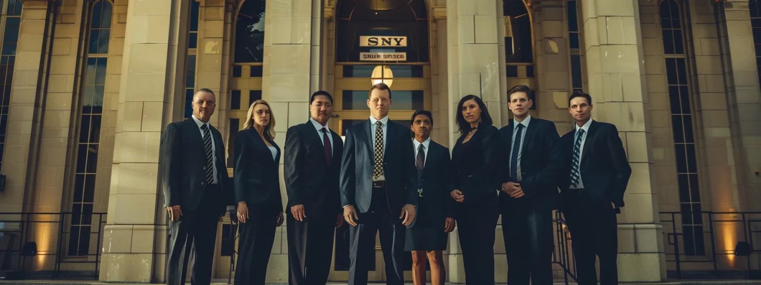 a group of auto accident lawyers in waco, standing confidently in front of a courthouse, ready to fight for justice.