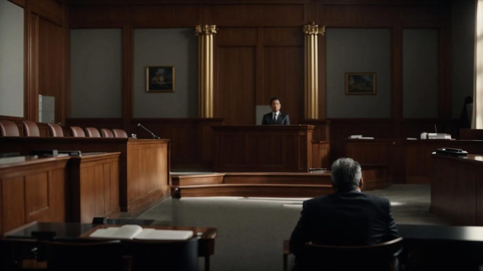 a dynamic and powerful courtroom scene captures a confident lawyer passionately advocating for justice, surrounded by a backdrop of somber yet determined clients seeking protection of their rights.